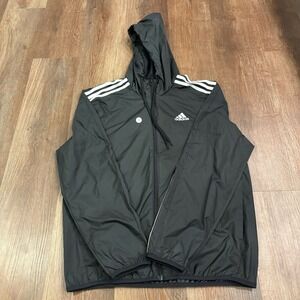 Adidas Men's Black Windbreaker Lightweight Hooded Track Jacket Athletic Small